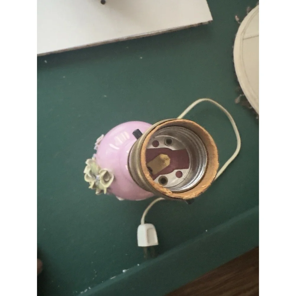 Lamp German Pink Porcelain Floral Elfinware Empire Beaded Tassel Shade Working